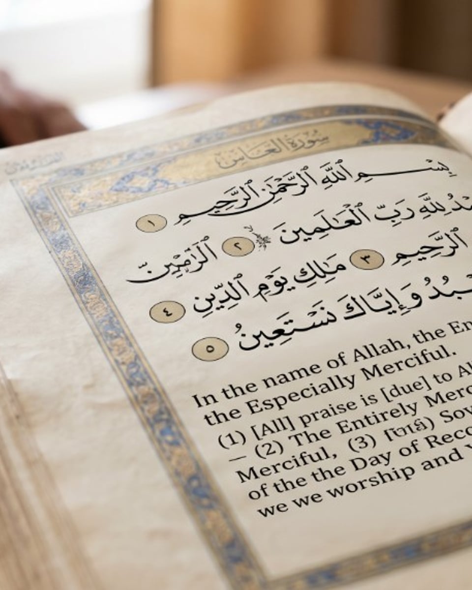 Open Quran with Surah Al-Fatiha — focused study session
